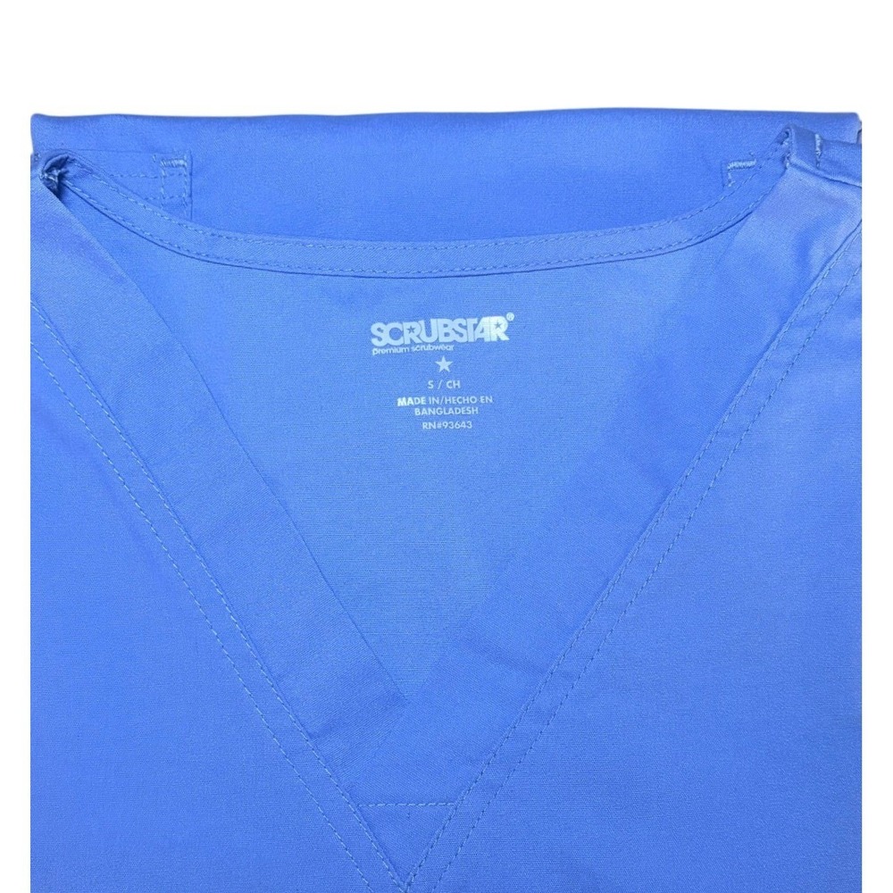 NWOT Scrubstar Premium Womens Workwear V-Neck Scrub Top Blue Size Small